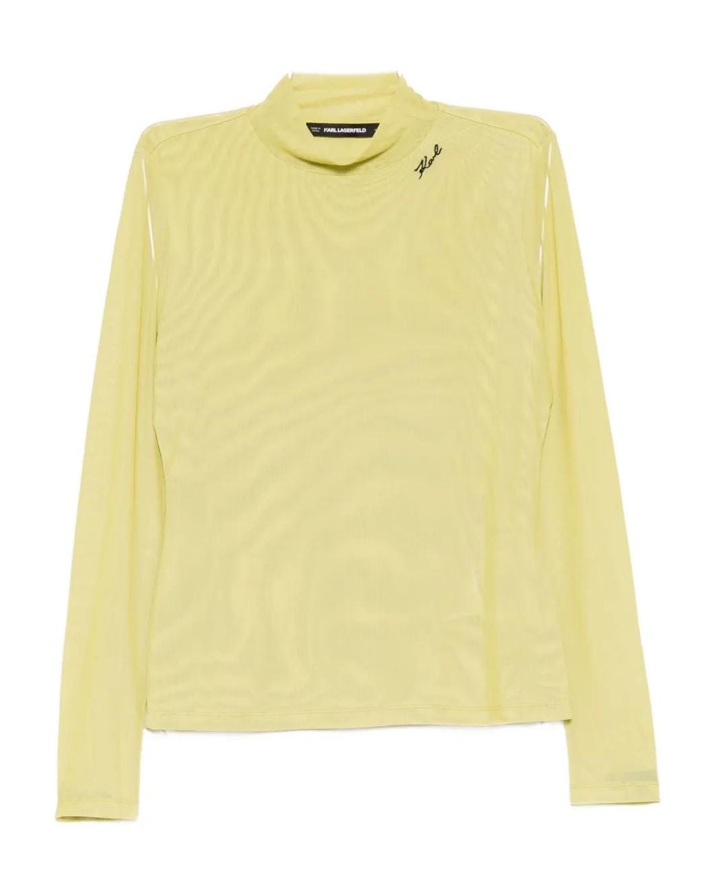 Karl Lagerfeld Yellow Mesh Long-Sleeves Top