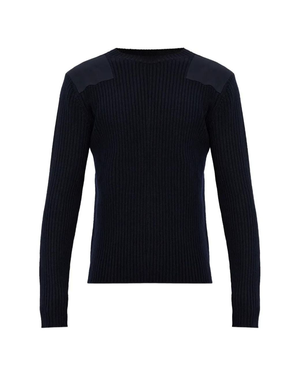 Fendi Blue Ribbed-Knit Shoulder-Patch Sweater for men