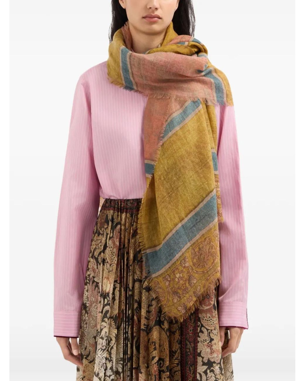 Pierre Louis Mascia Yellow Euclidex Striped Cashmere Scarf