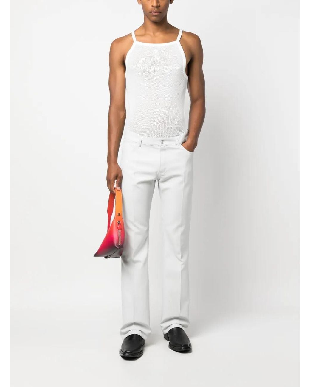Courreges White Bumpy Contrast Mesh Tank Top for men
