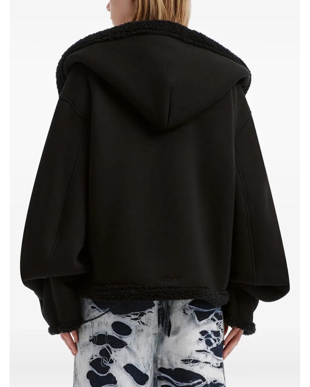 we11done Black Fleece-Trim Zip-Up Hoodie