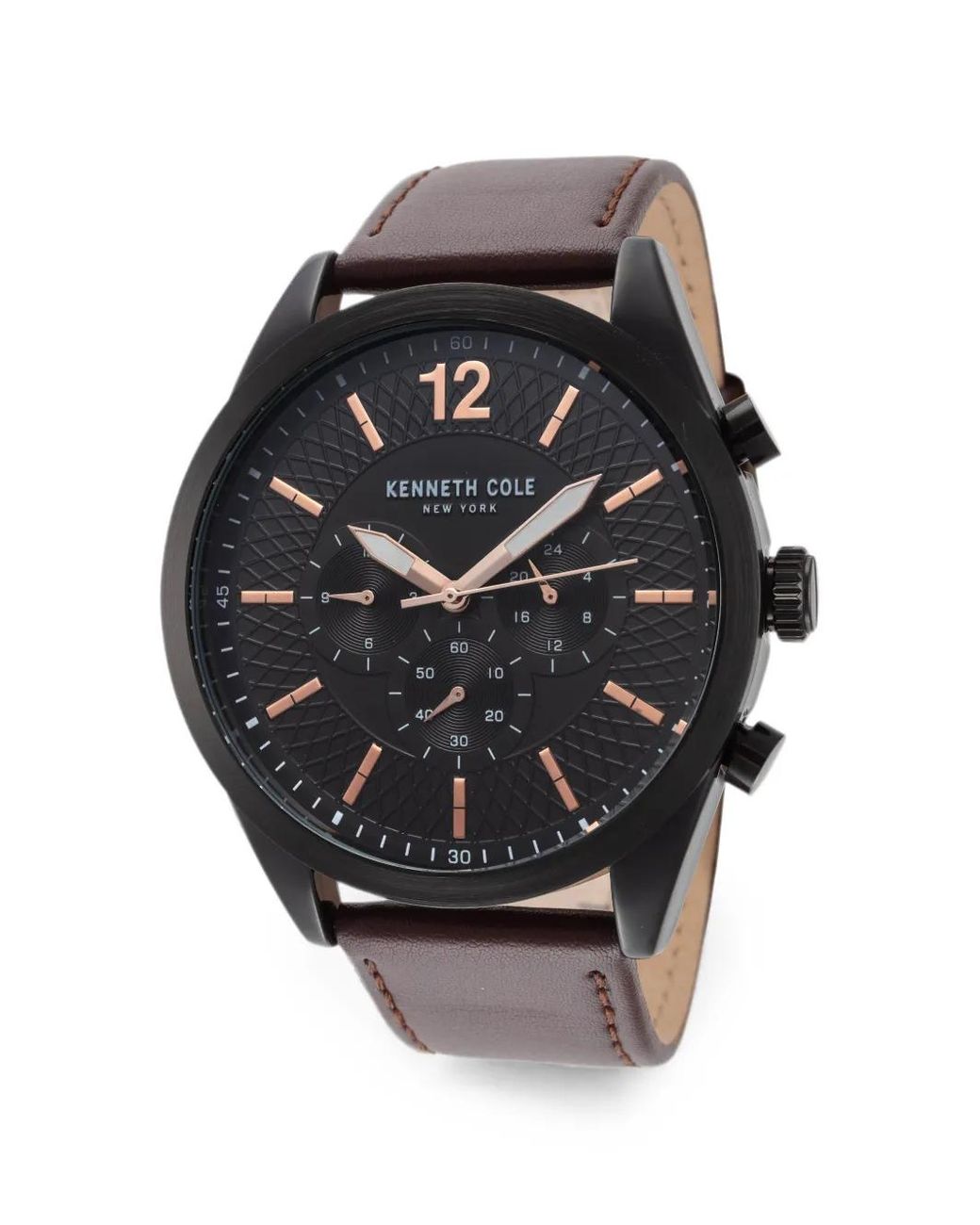 Kenneth Cole Black Montre Chronographe À Bracelet En Cuir Mm for men