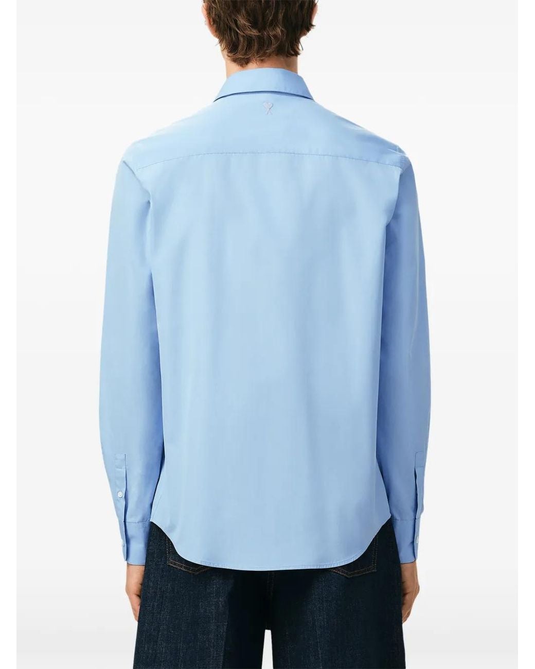 AMI Blue Ami De Coeur Logo-Embroidered Shirt for men