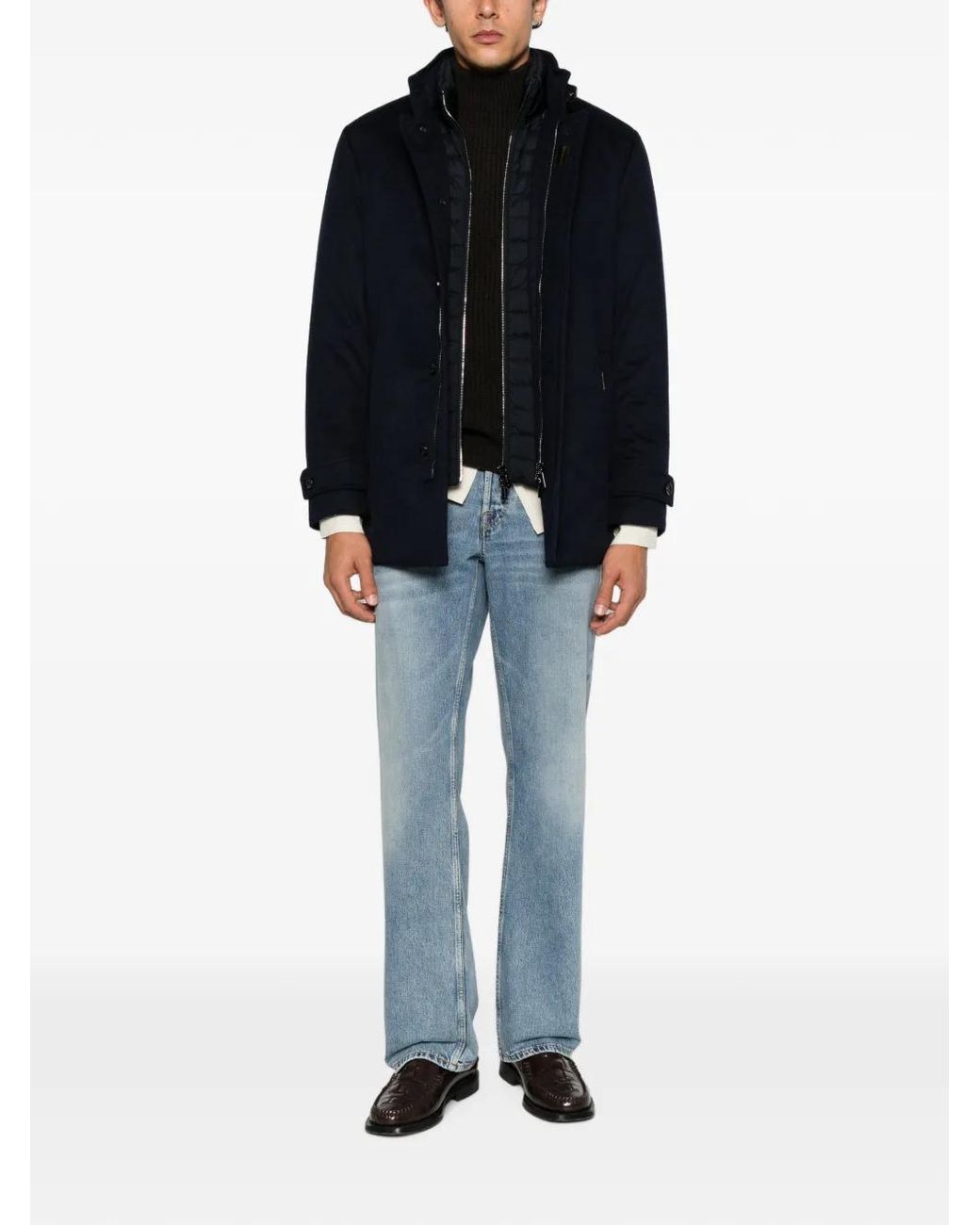 Moorer Blue Button-Up High-Neck Jacket for men