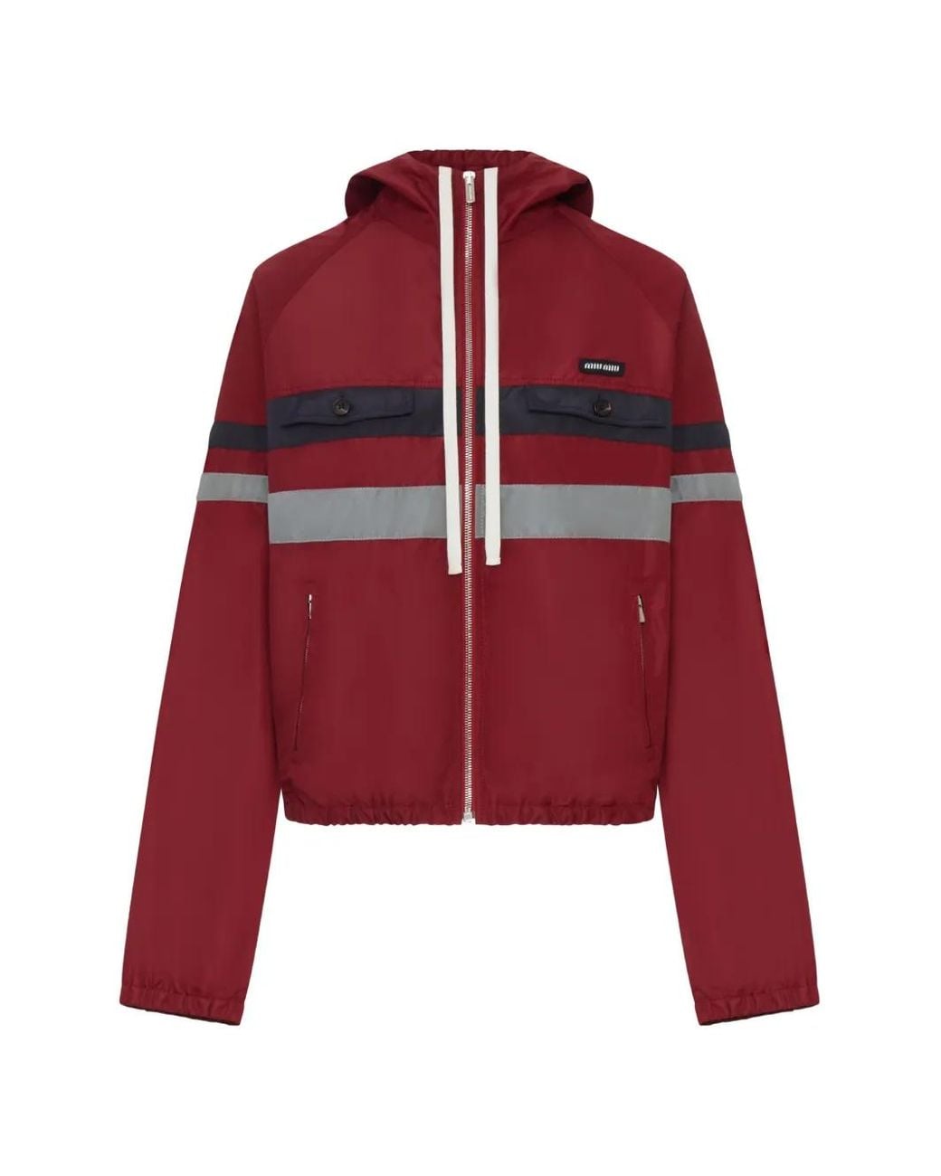 Miu Miu Red Logo-Patch Oversized Jacket