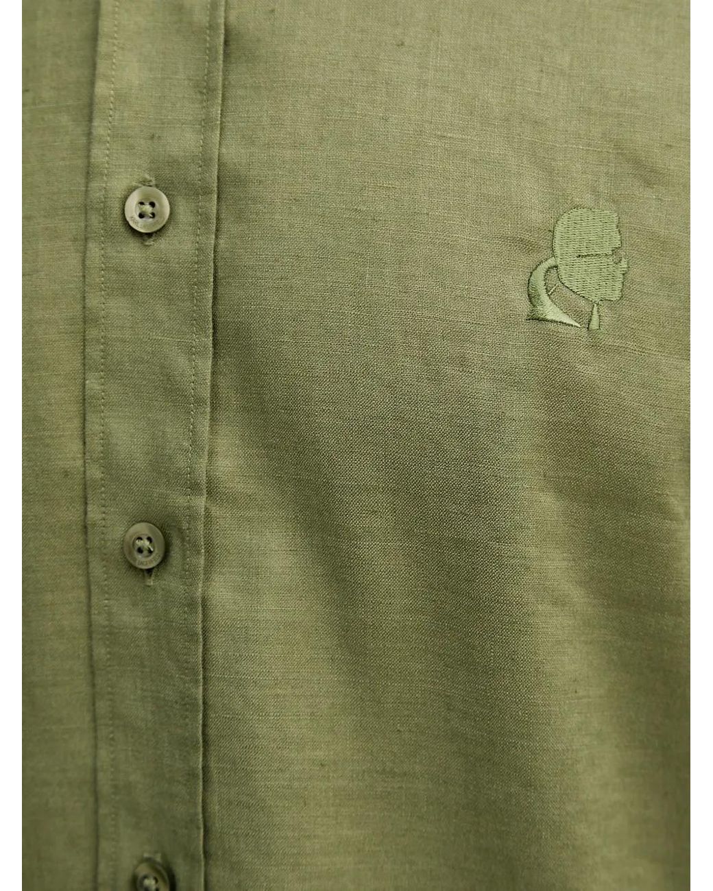 Karl Lagerfeld Green Logo-Embroidered Linen Shirt for men