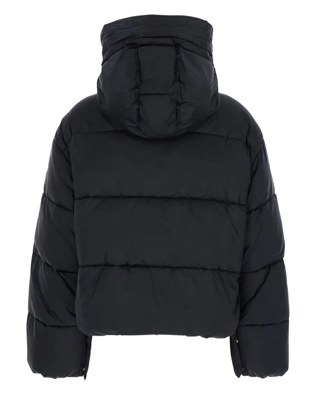 Pinko Black Down Jacket With Drawstring Hood And Logo Patch On The Sle