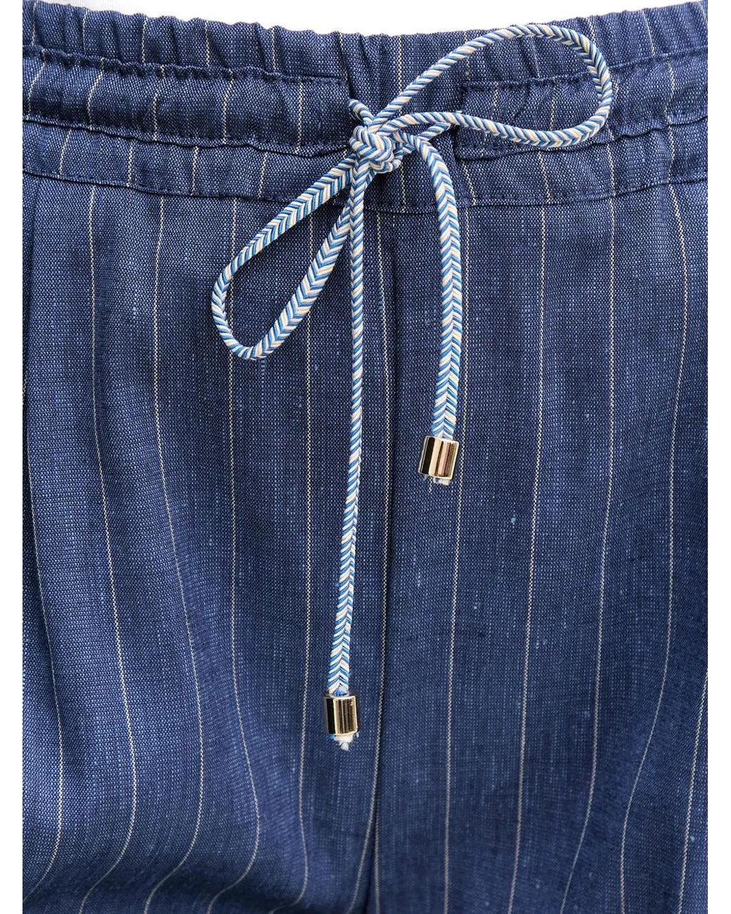 La Petite Francaise Blue Solange Pinstripe Drawstring Shorts