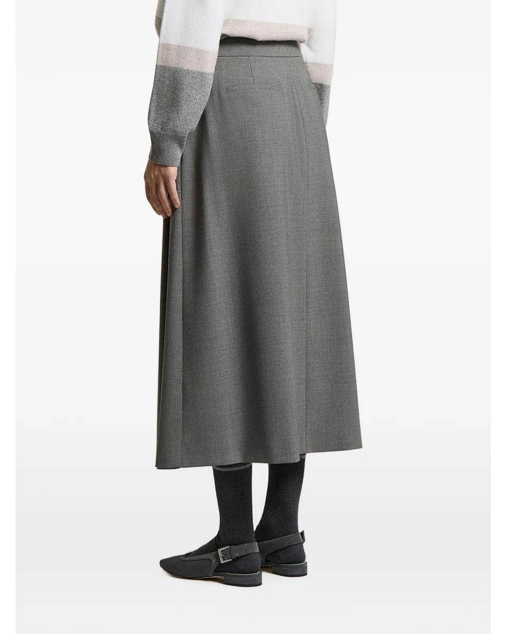 Peserico Gray Pleated Midi Skirt
