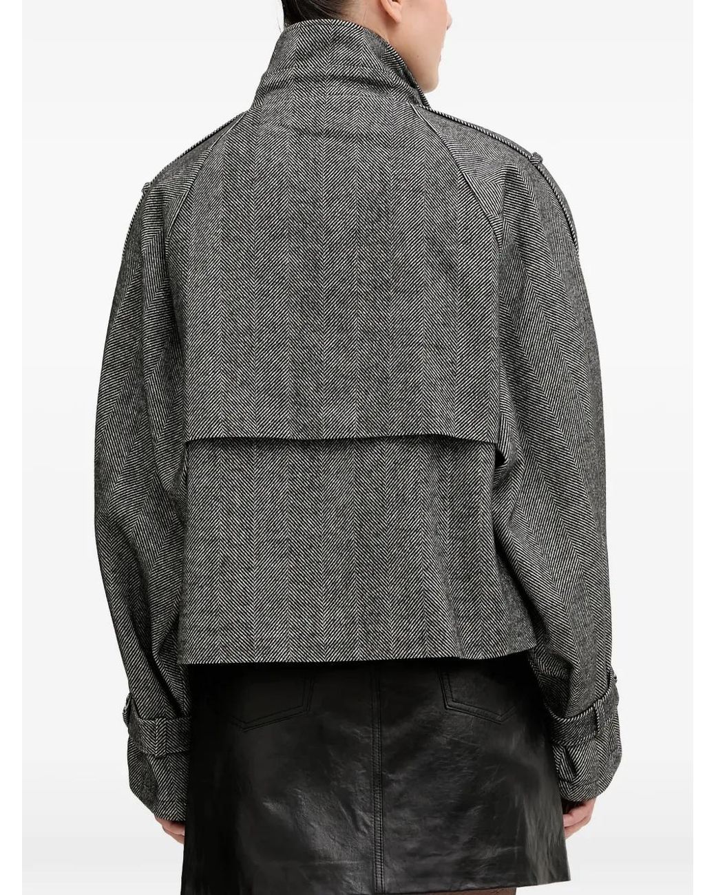 Gestuz Gray Herringbone-Pattern Double-Breasted Coat