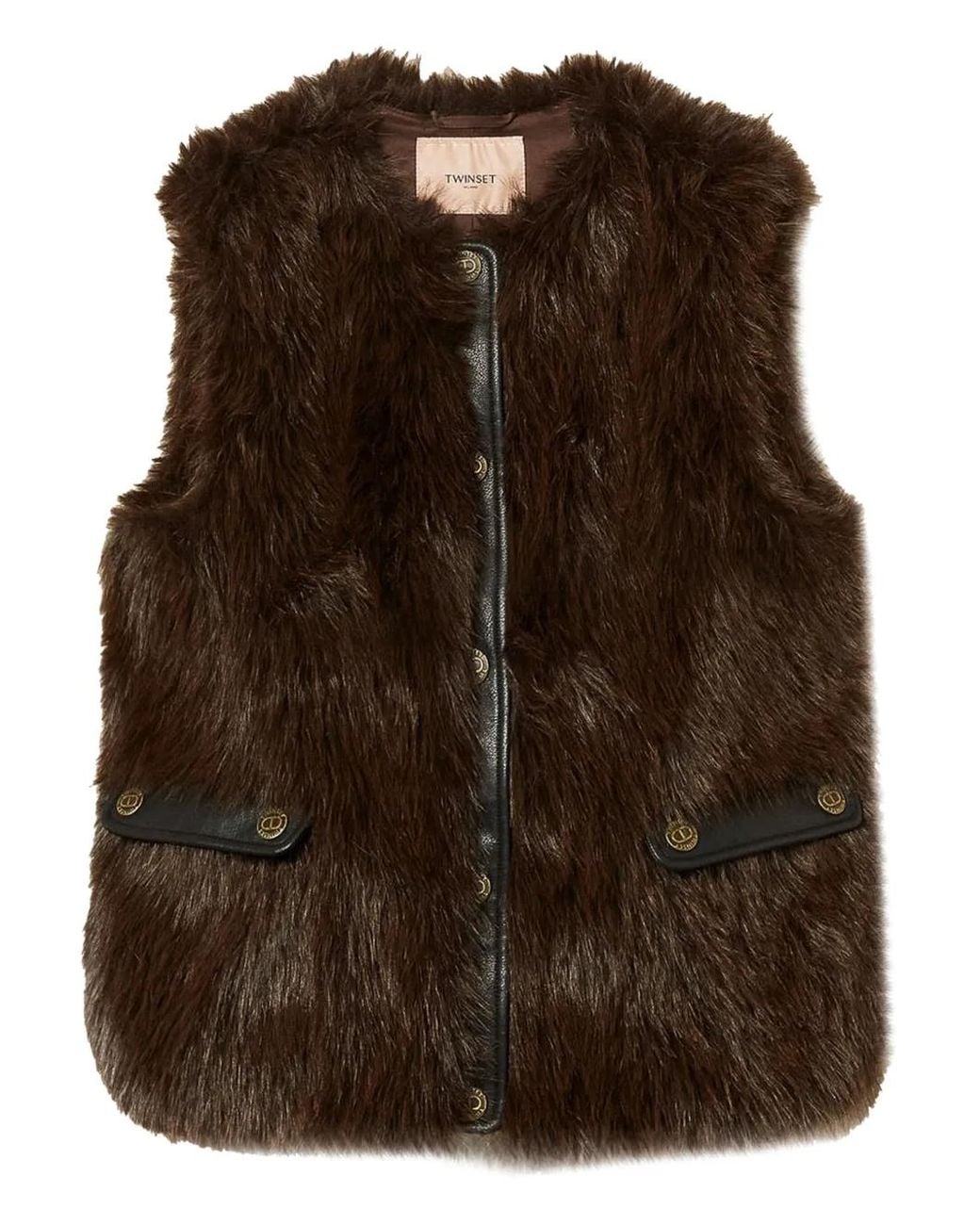Twinset Brown Faux-Fur Buttoned Gilet