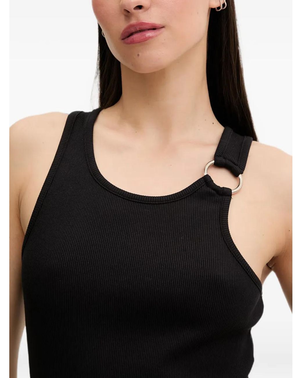 Liu Jo Black Ribbed Ring-Detail Top