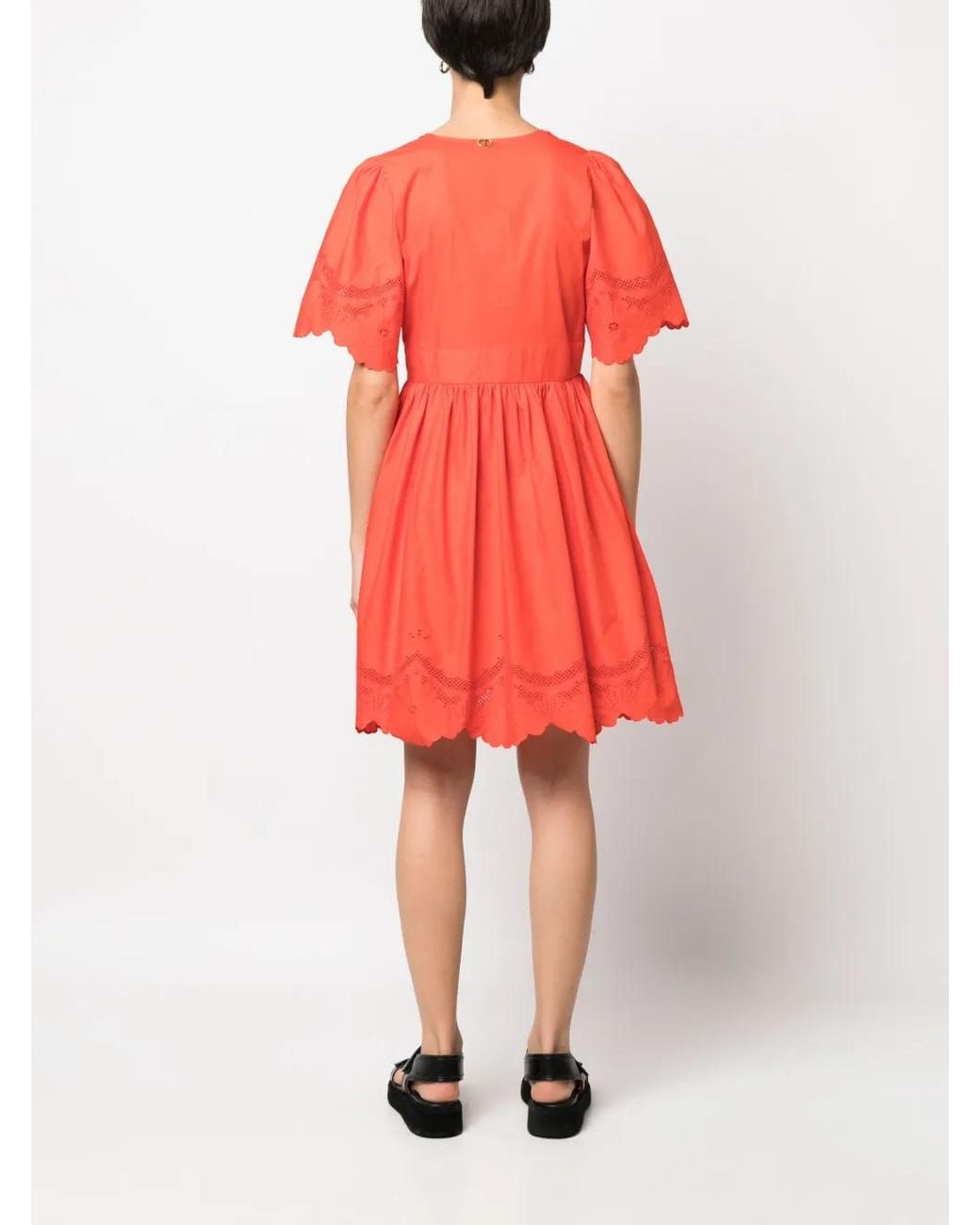 Twinset Red Robe Courte À Broderie Anglaise