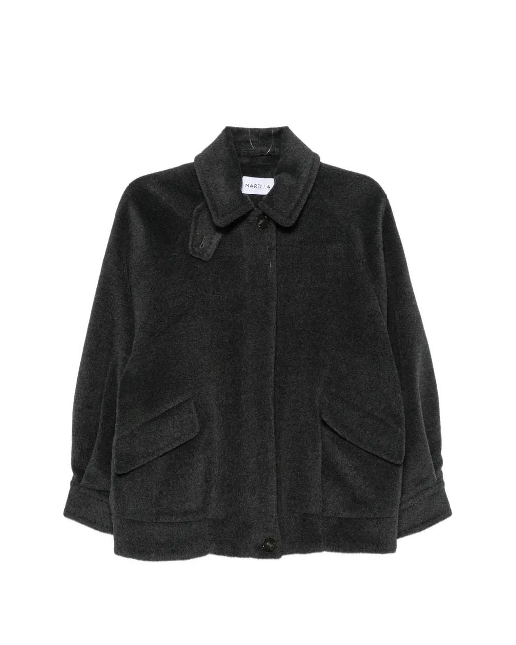 Marella Black Virgin-Wool Button-Up Coat