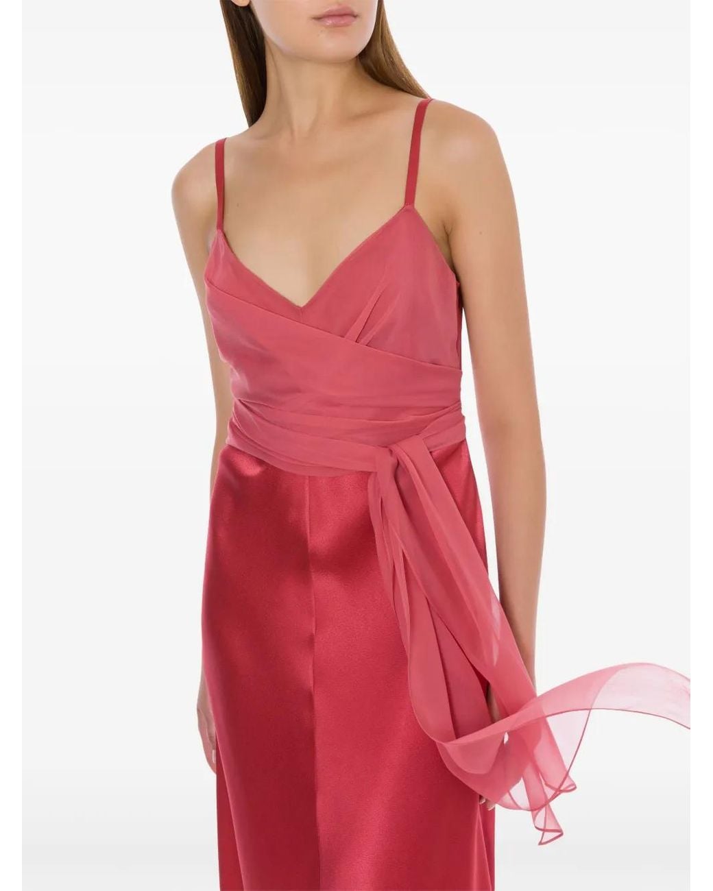 Alberta Ferretti Red V-Neck Satin Dress