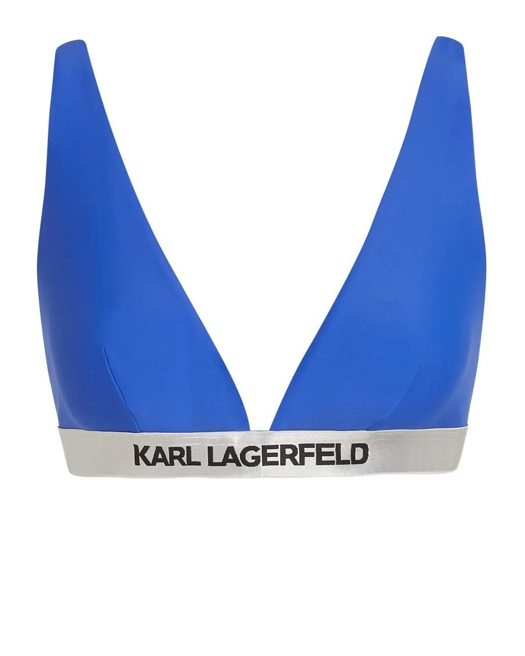 Karl Lagerfeld Blue Logo-Underband Triangle Bikini Top