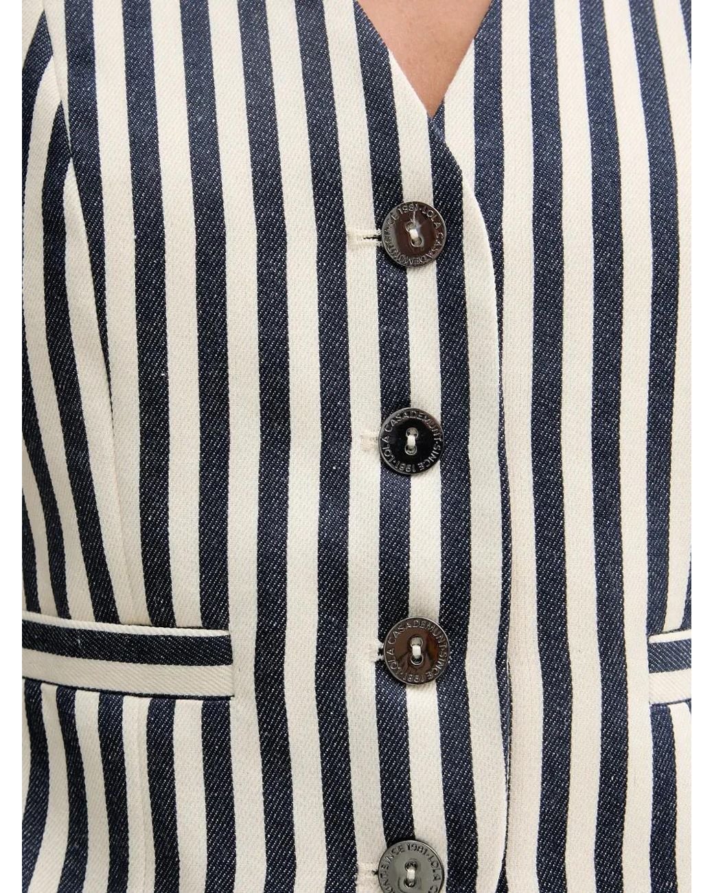 Lola Casademunt Blue Striped Button-Up Vest