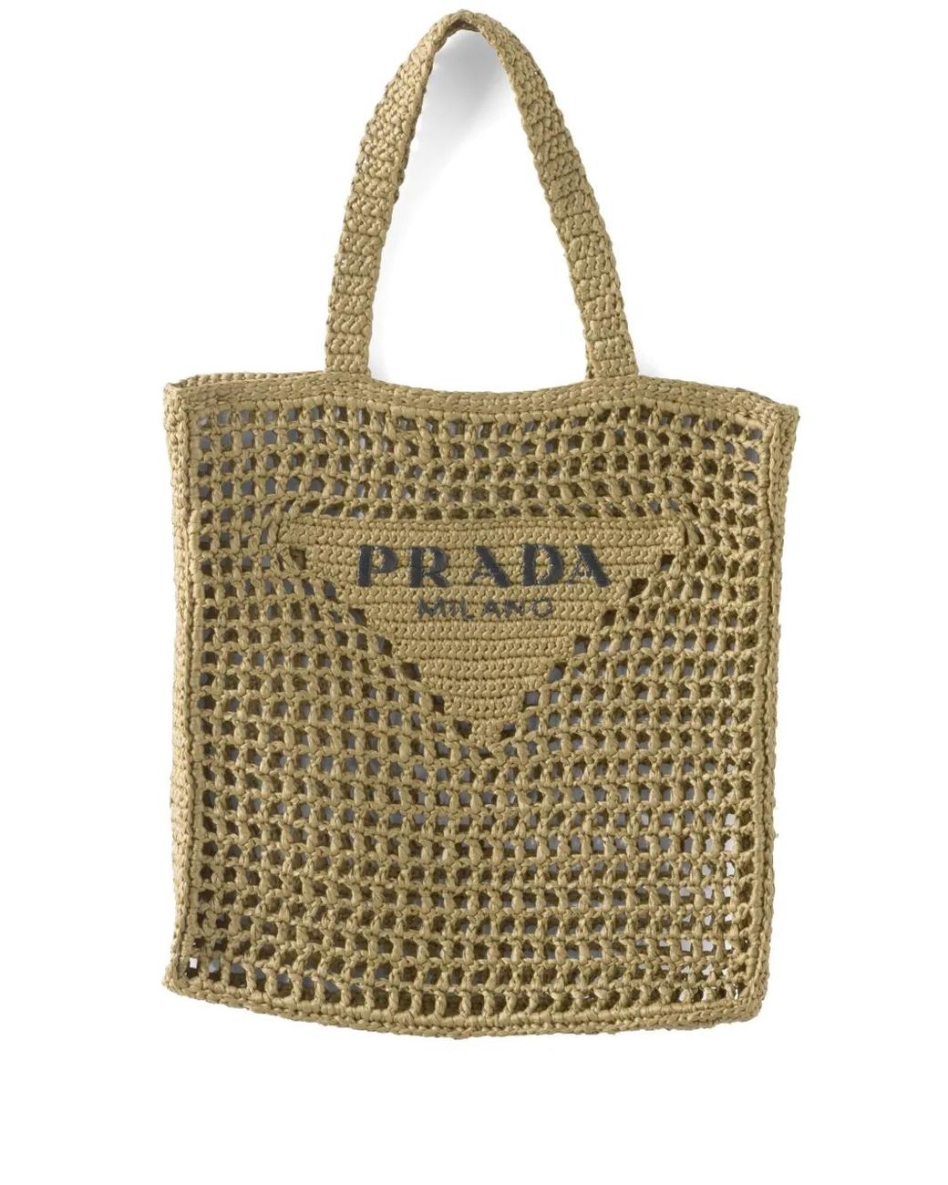 Prada Metallic Triangle-Logo Raffia Tote Bag