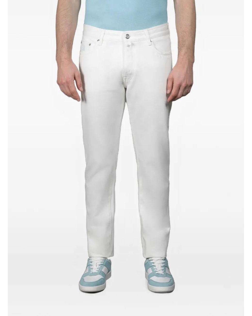 Moorer White Slim-Fit Five-Pocket Trousers for men