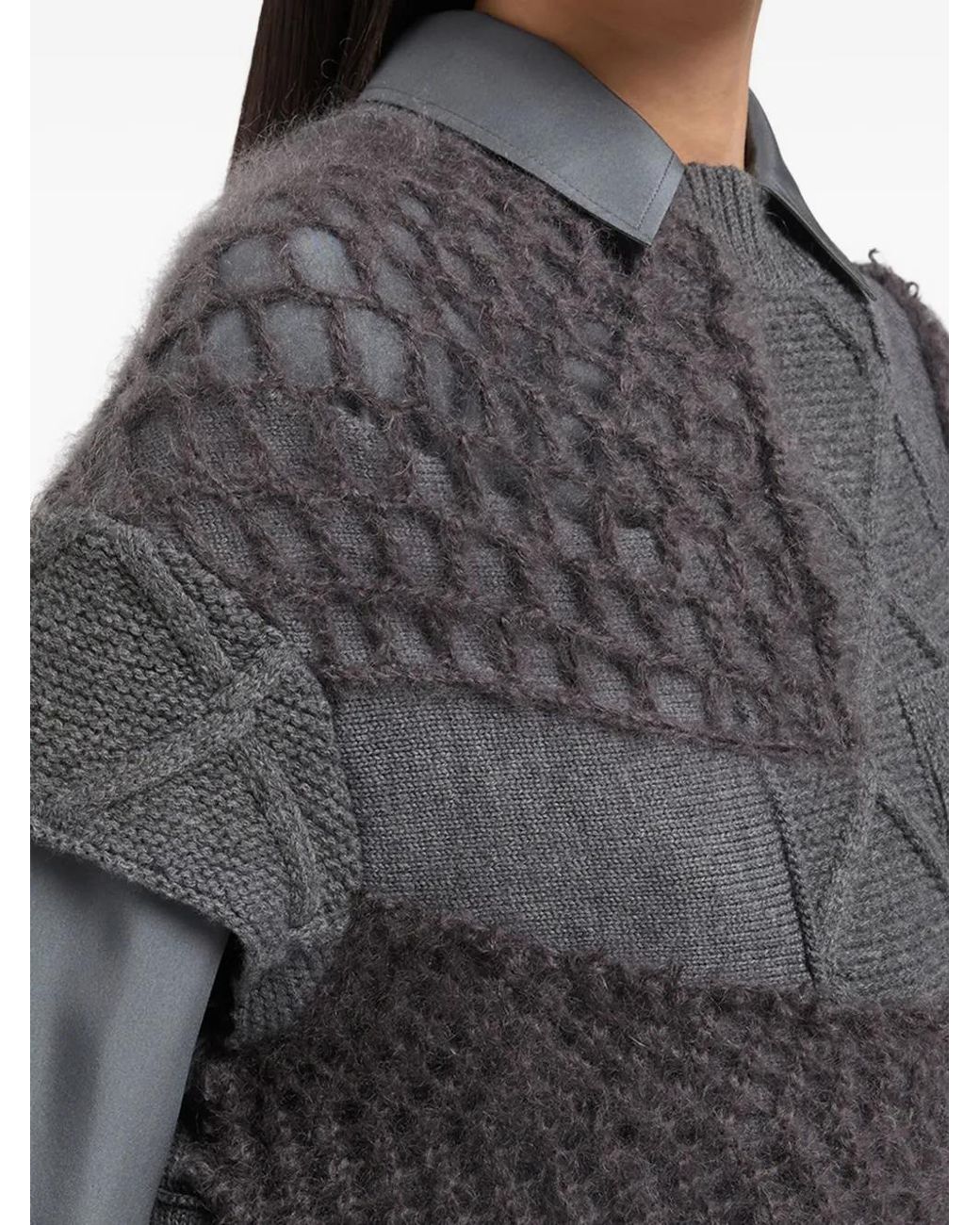 Ports 1961 Gray Pullover Im Patchwork-Look