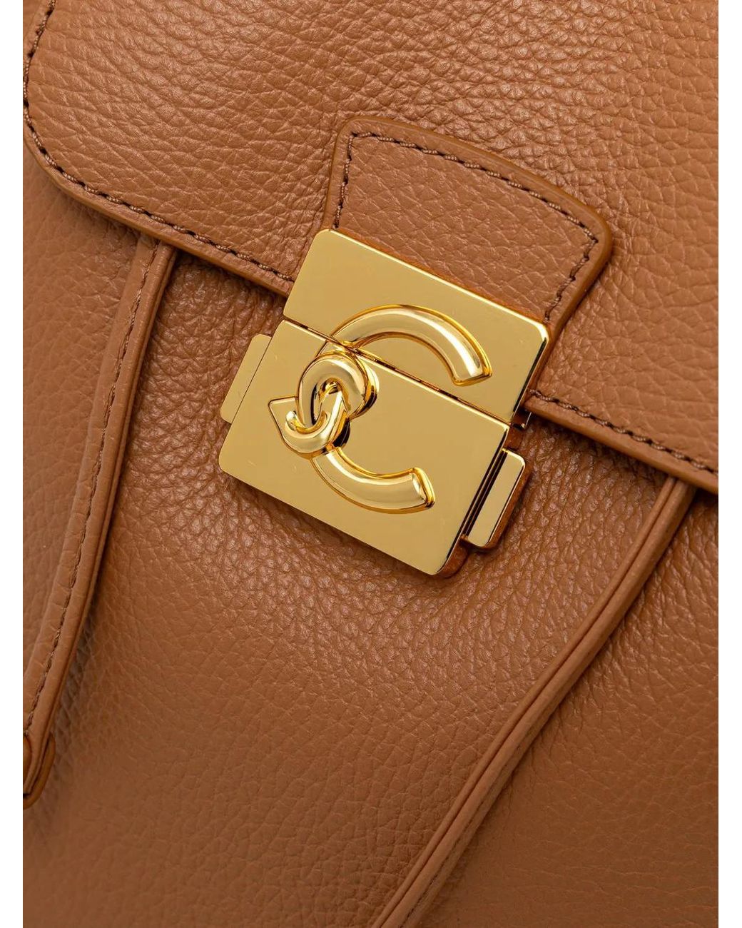 Coccinelle Brown Small C-Me Logo-Plaque Drawstring Backpack