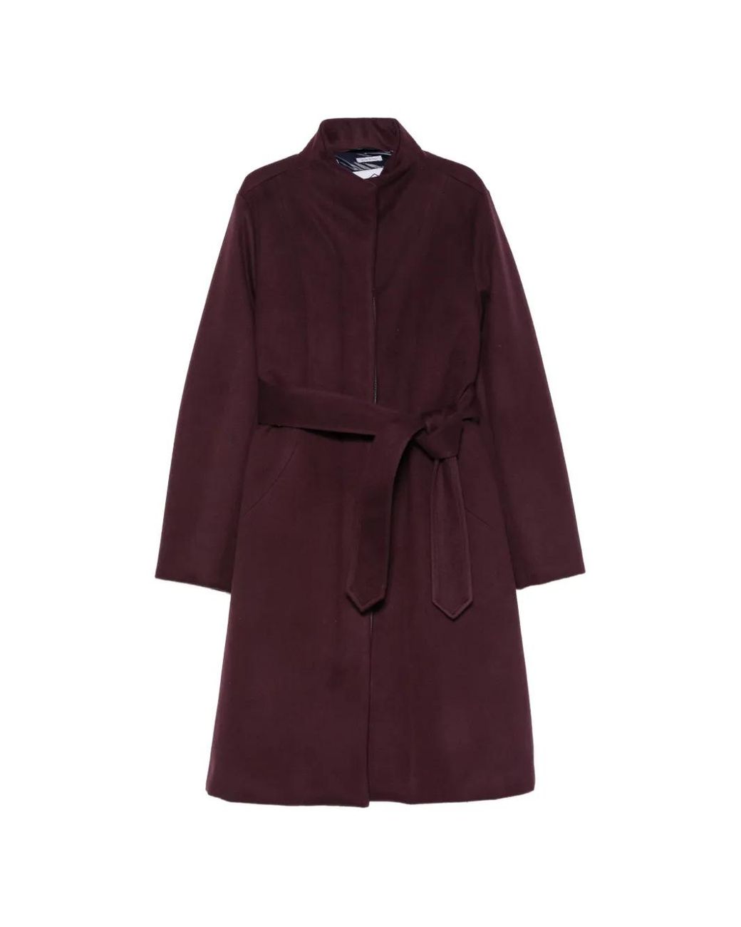 Norwegian Wool Purple Belted High-Neck Coat