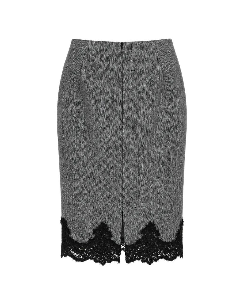 Clips Gray Herringbone Lace-Trim Skirt
