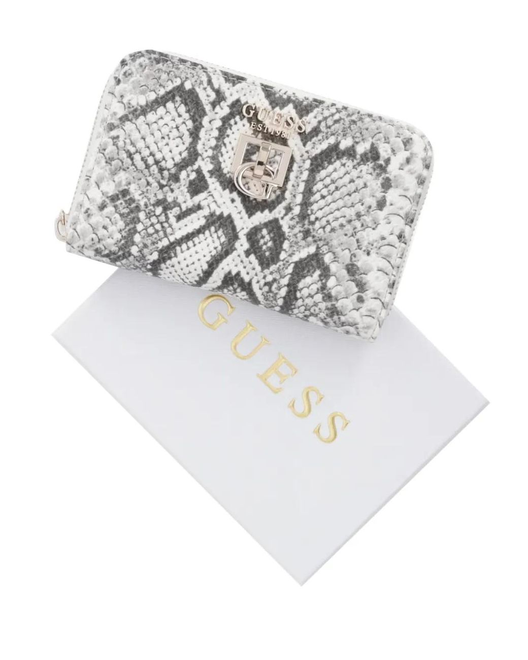 Guess Gray Bianca Snake-Effect Logo-Plaque Wallet