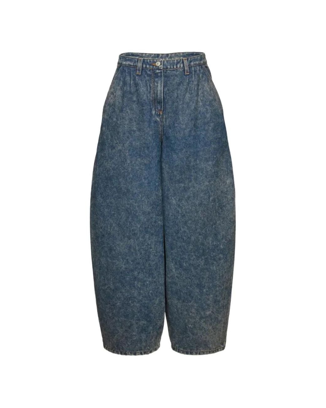 Magda Butrym Blue Acid-Wash Pleated Jeans