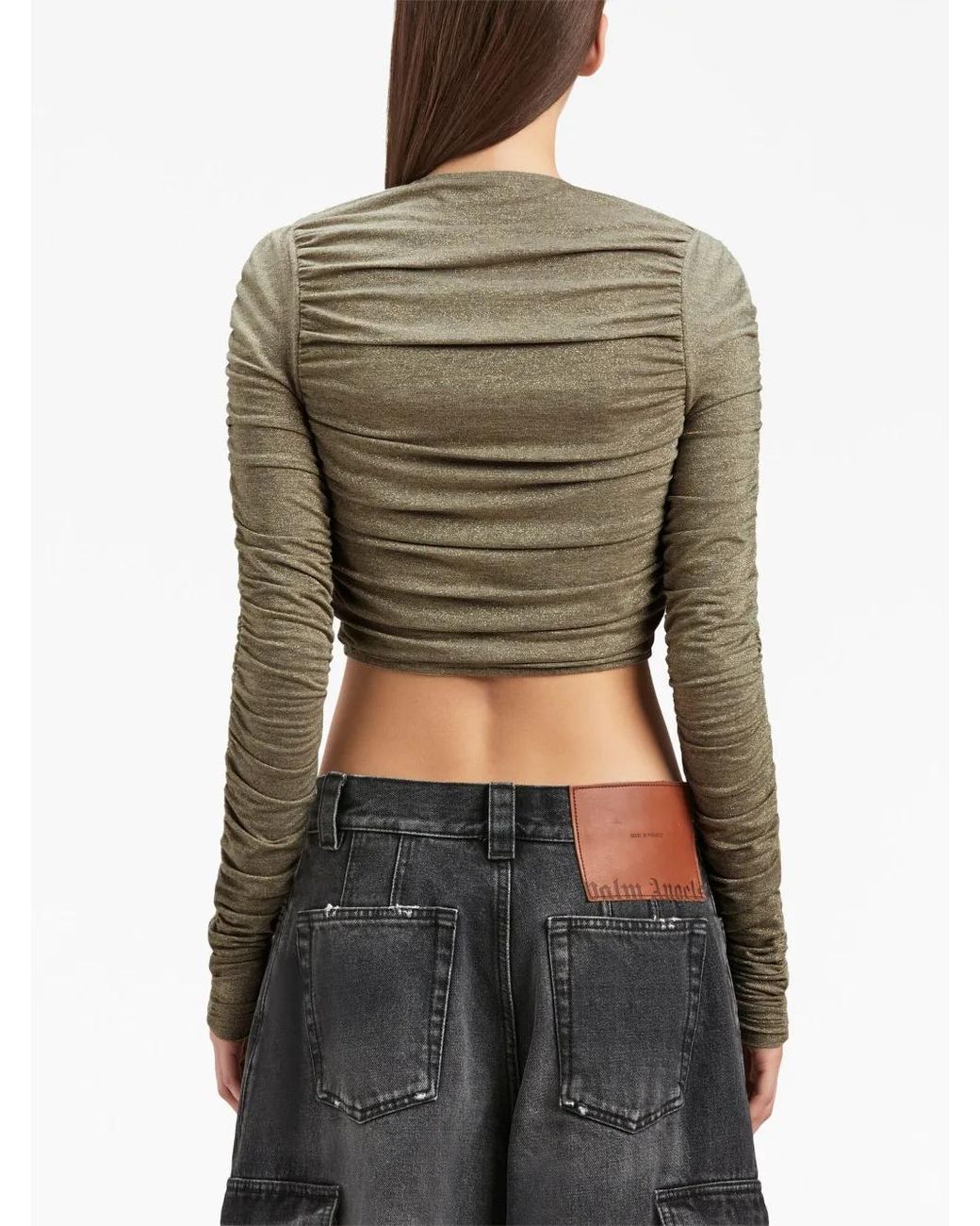 Palm Angels Green Ruched Lurex Cropped Cardigan