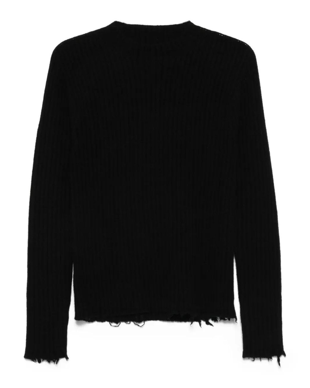 Uma Wang Black Ribbed Frayed-Edge Jumper