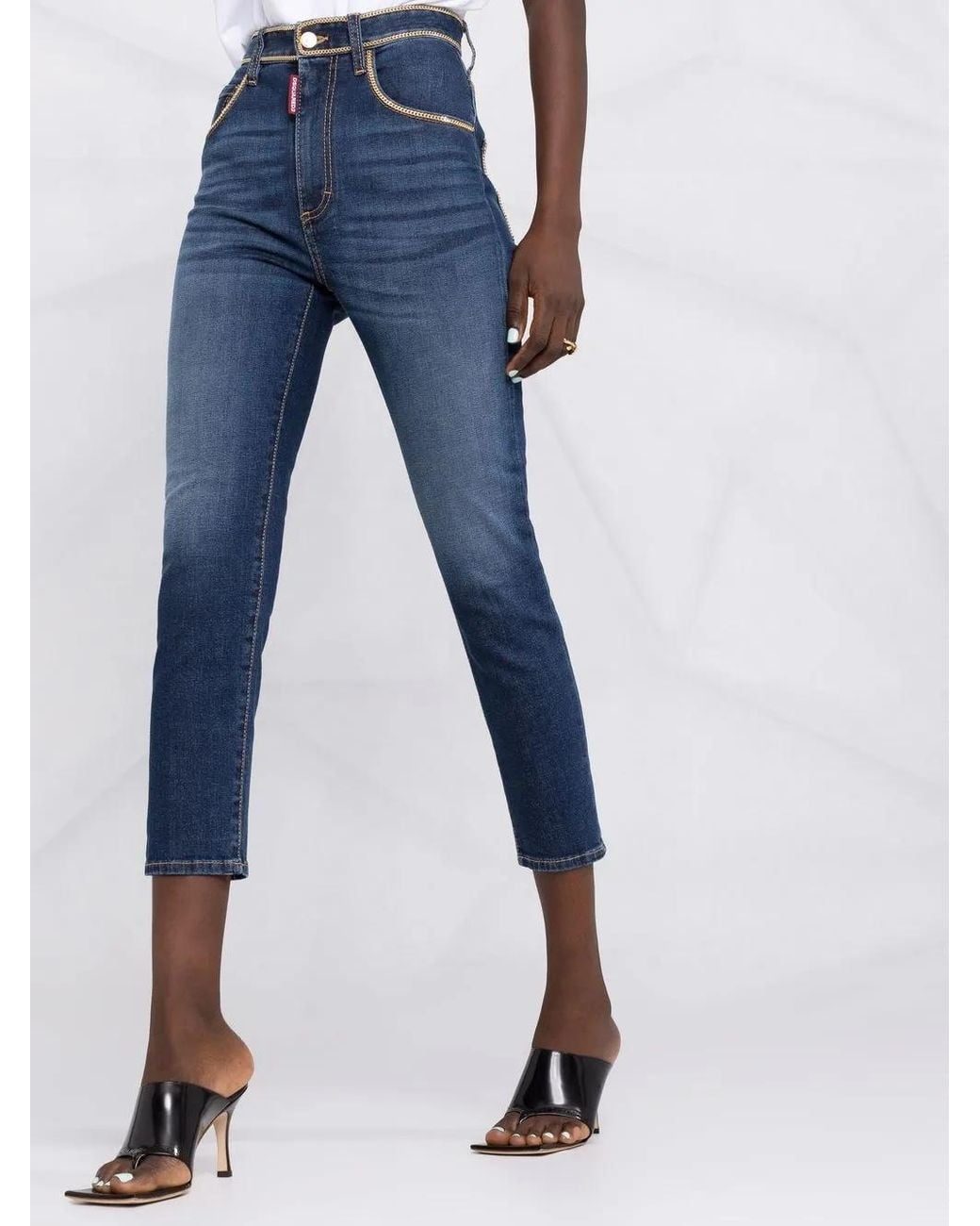 DSquared² Blue Twiggy Crop Jeans With Zip Trim