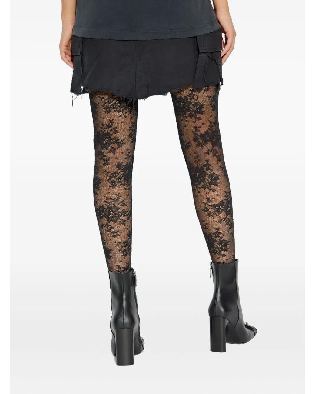 Balenciaga Black Floral-Lace Tights