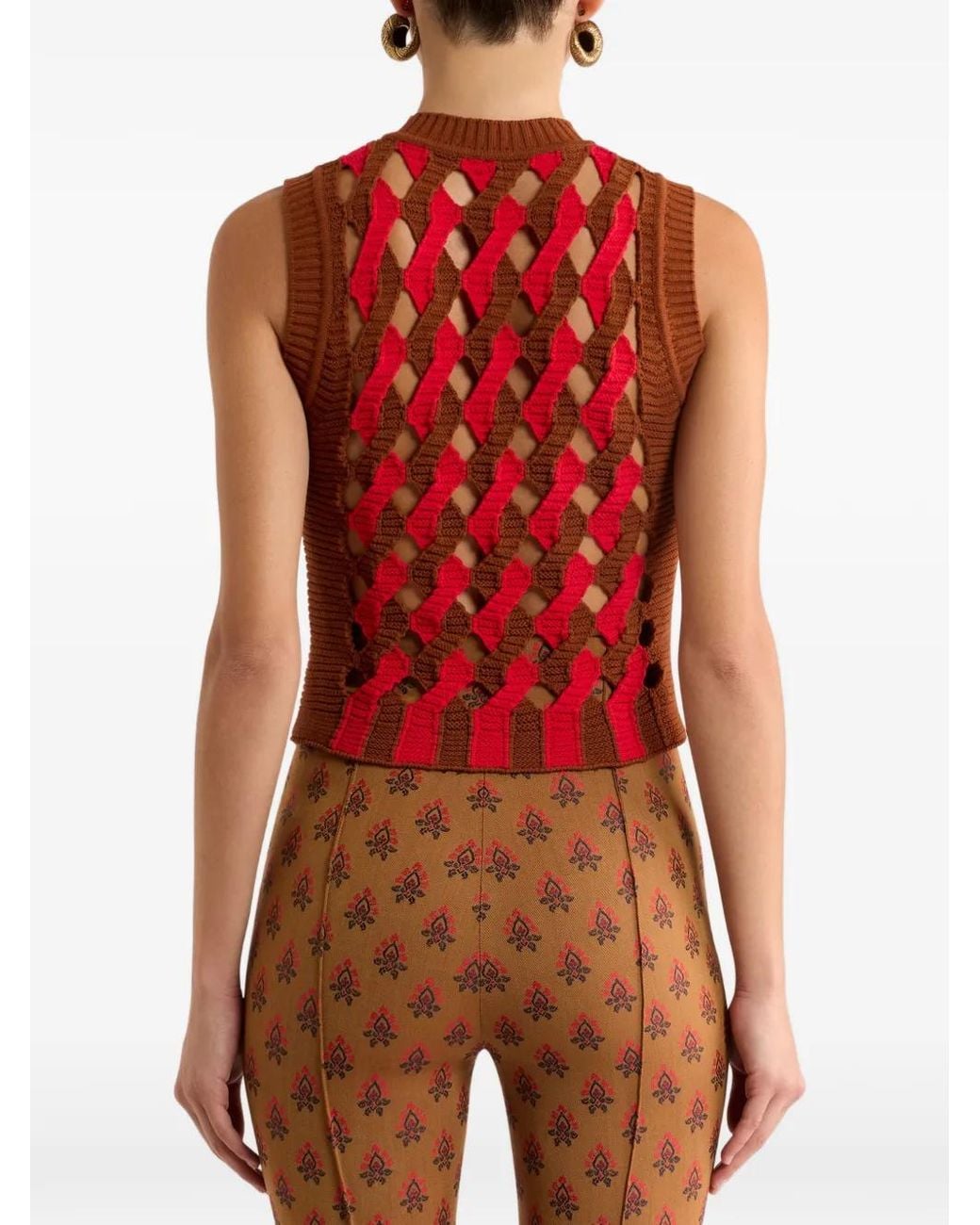 Etro Red Openwork Knit Waistcoat