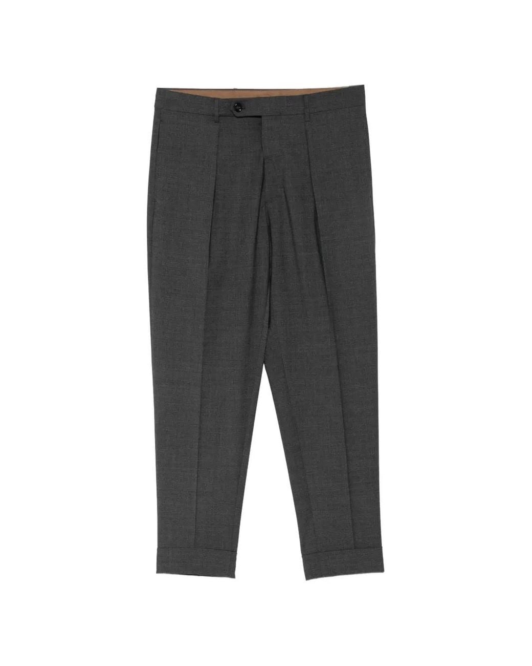 Berwich Gray Pleated Turned-Up Trousers for men