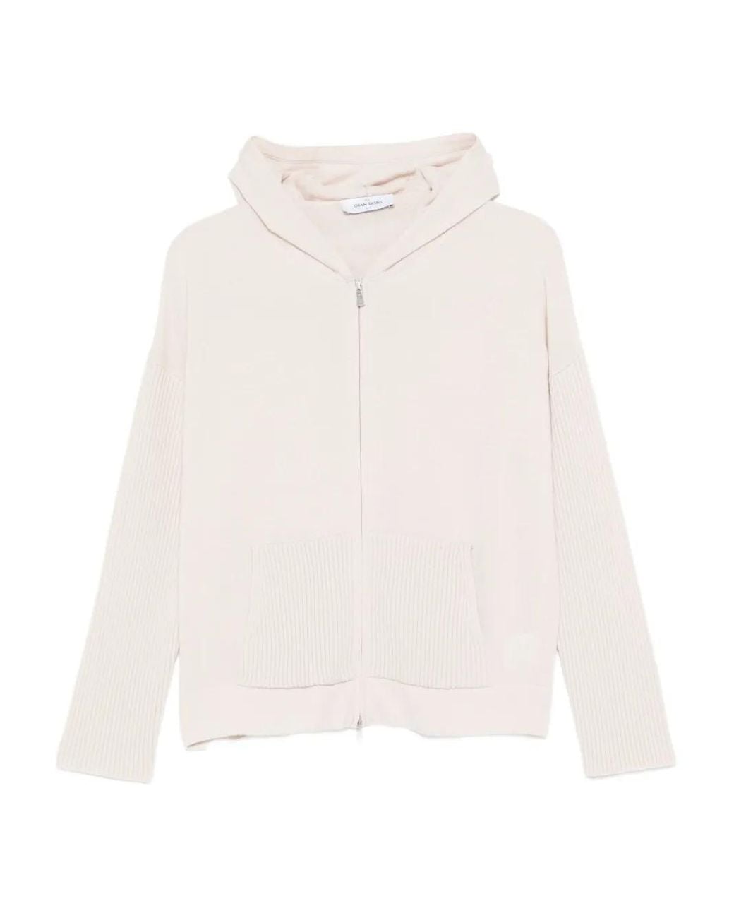 Gran Sasso White Hooded Zip Knitwear