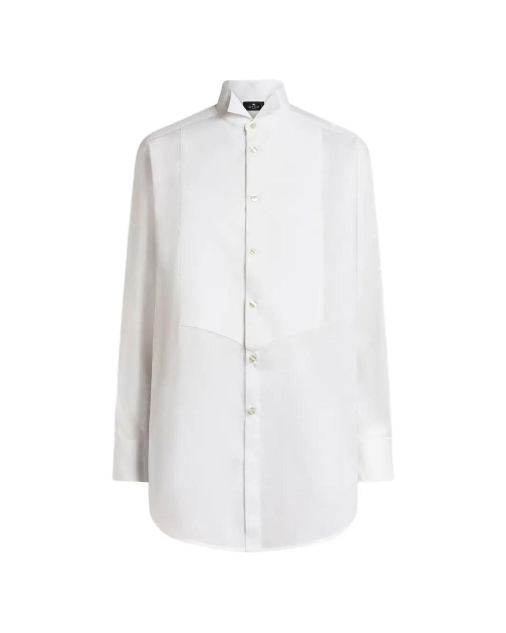 Etro White Long Cotton Voile Shirt With Bib-Front
