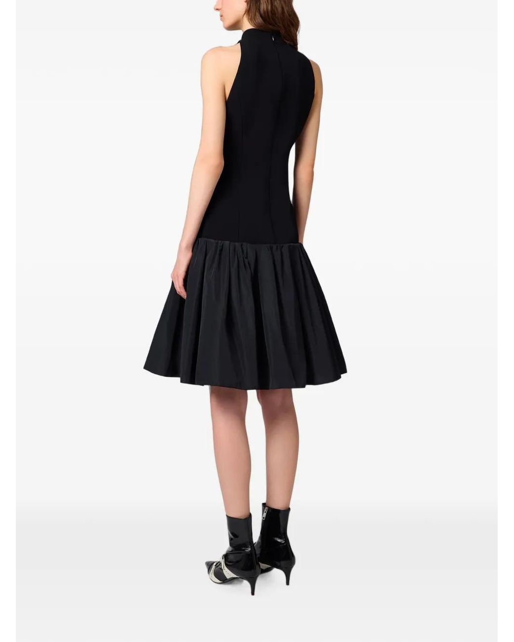 MSGM Black Halterneck Pleated Midi Dress