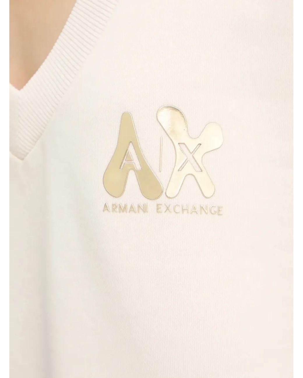 ARMANI EXCHANGE White V-Neck Logo-Plaque Sweatshirt