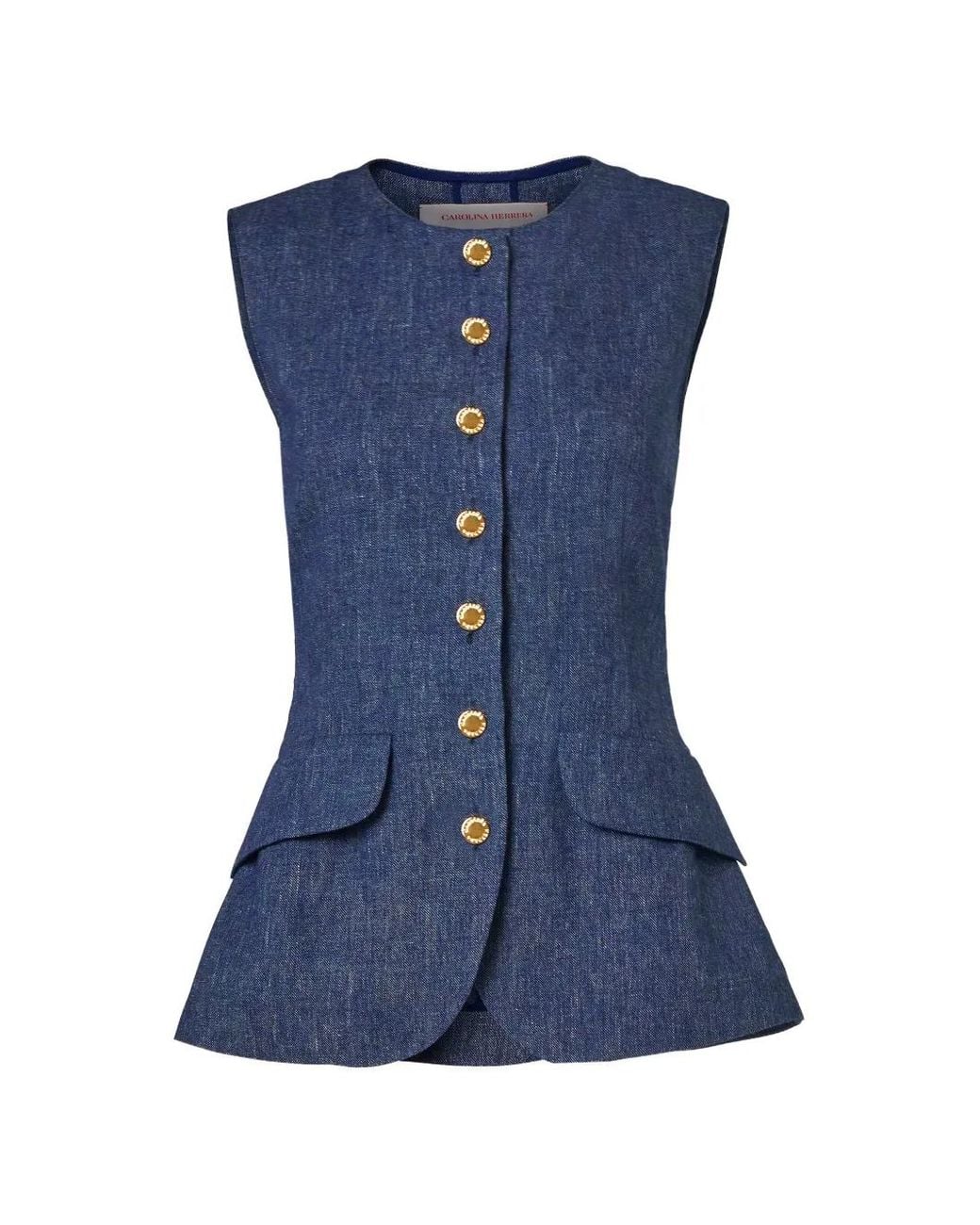 Carolina Herrera Blue Buttoned Peplum Top