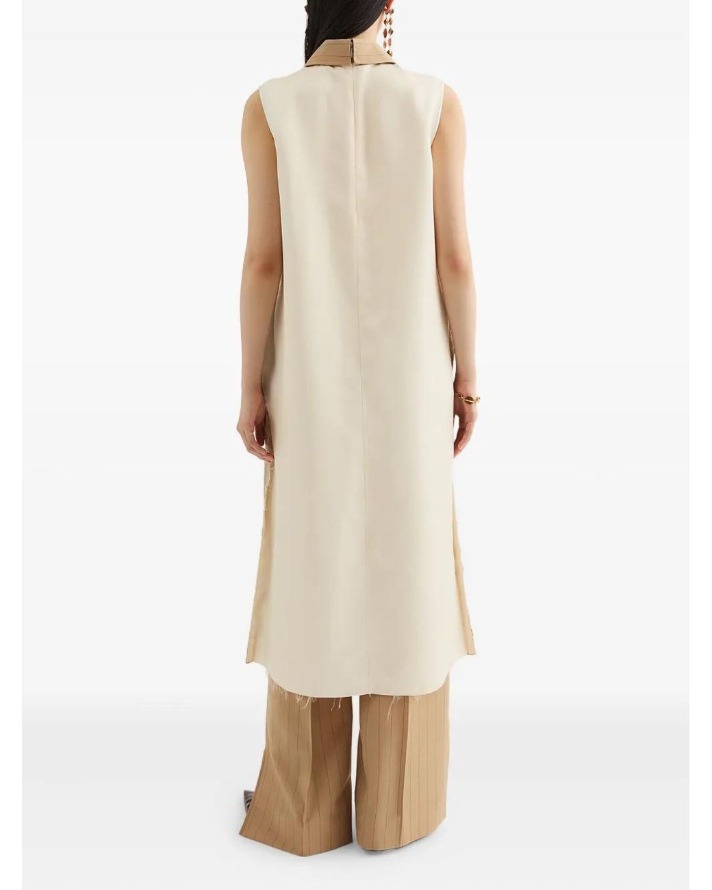 Jil Sander Natural Pinstriped Midi Dress
