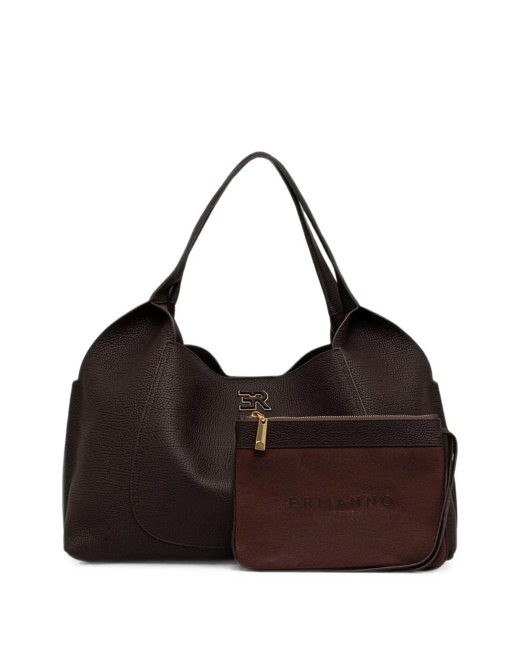 ERMANNO FIRENZE Brown Logo-Plaque Pebbled Tote Bag