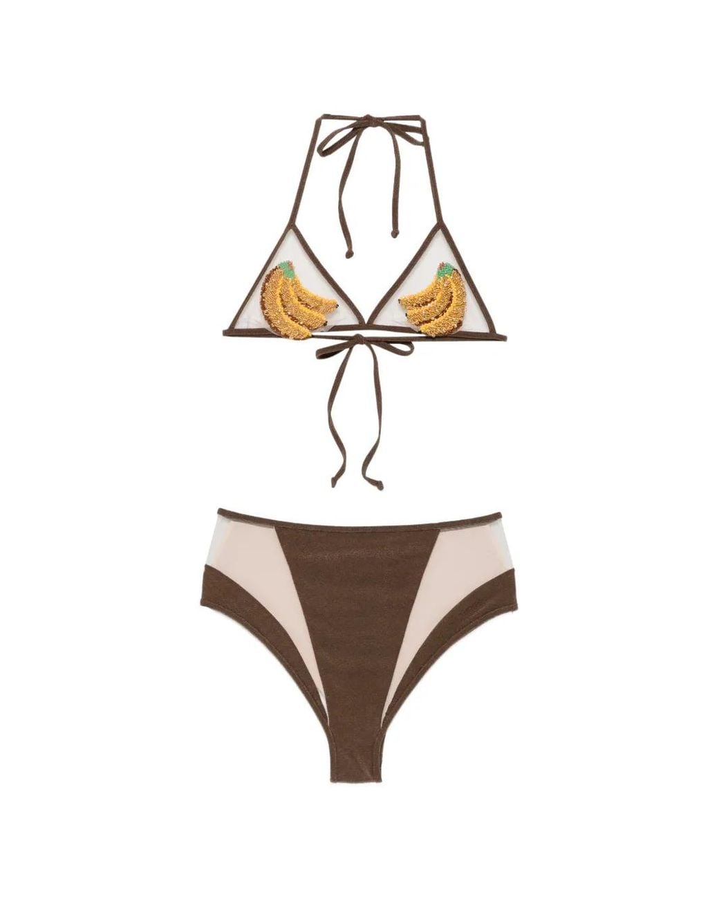 Mazzei Metallic Bead-Embellished Halterneck Bikini