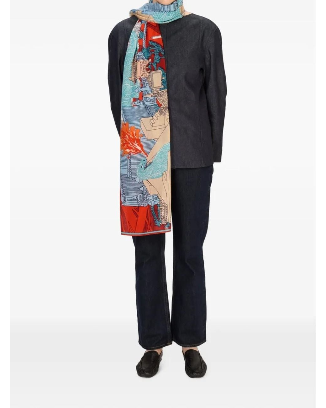 Inoui Edition White Vegas Dinosaur-Print Scarf