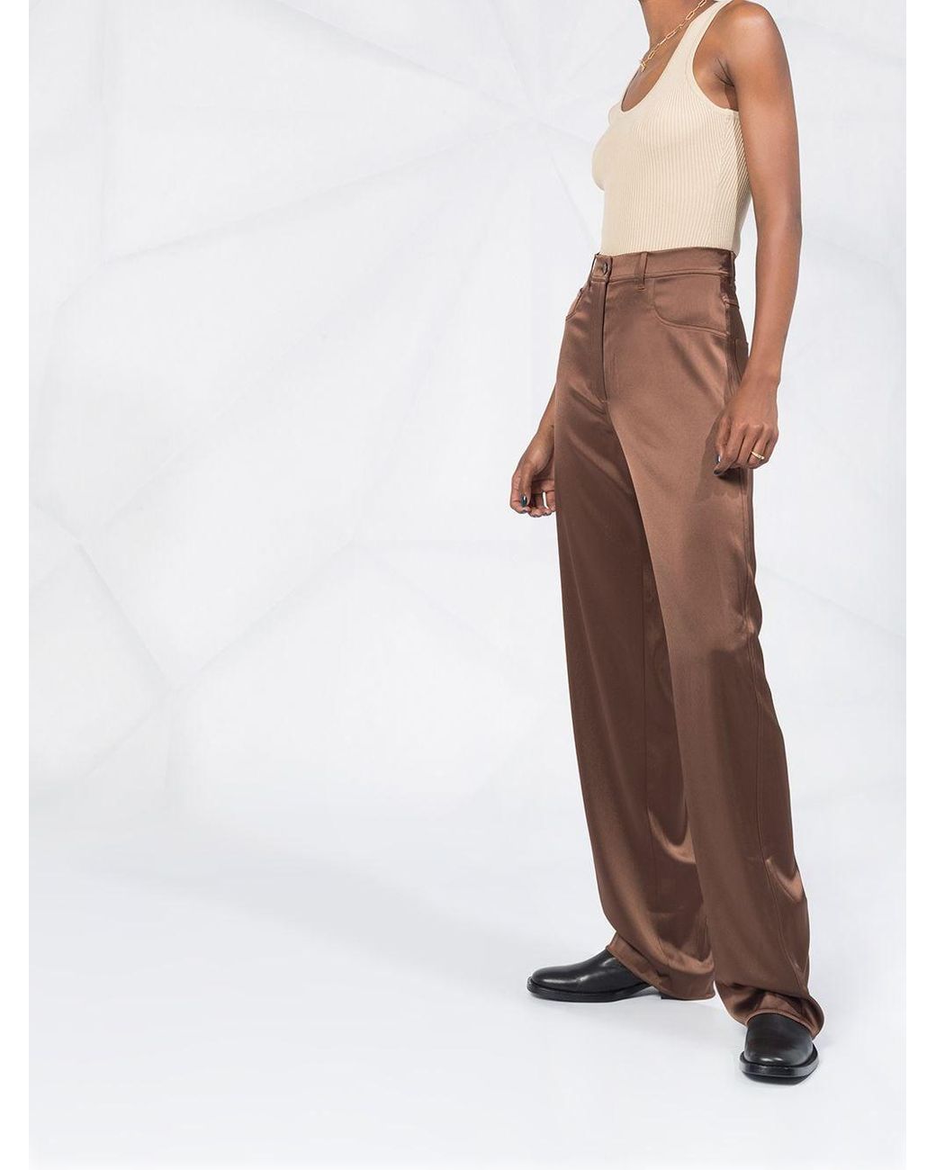 Nanushka Drew Silk Trousers in Brown | Lyst