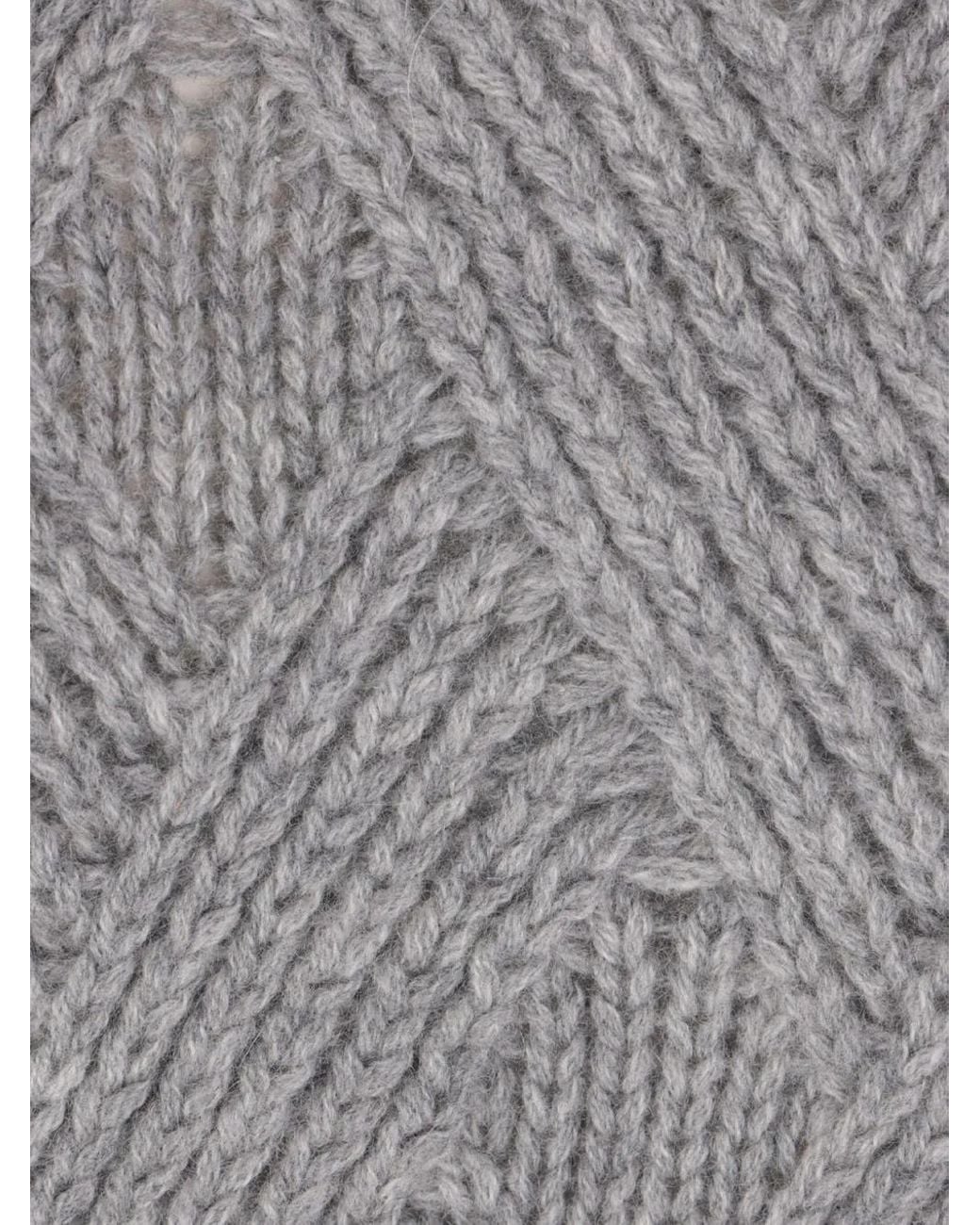 Allude Gray Cable-Knit Crew-Neck Sweater