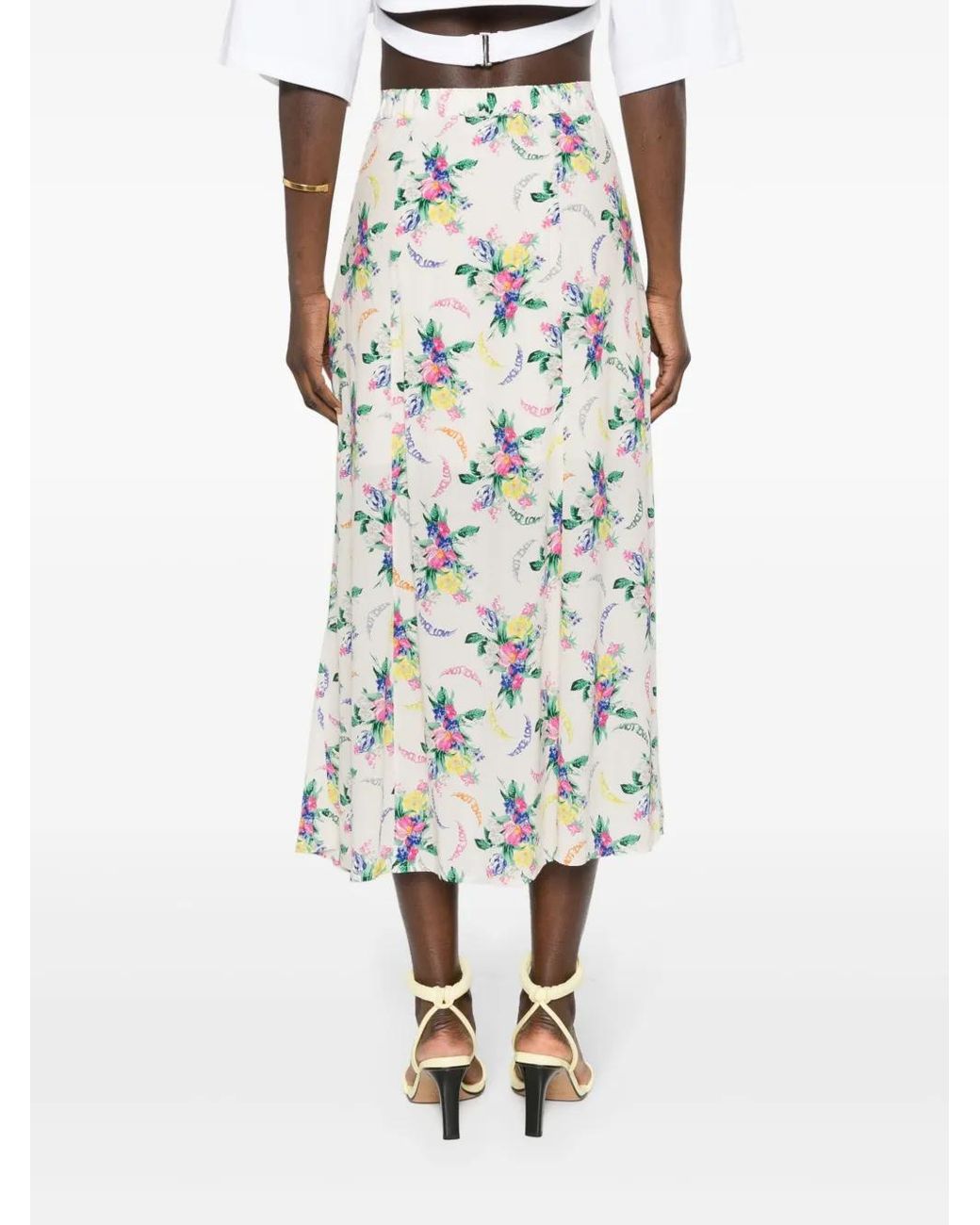Zadig & Voltaire White June Floral-Print Midi Skirt