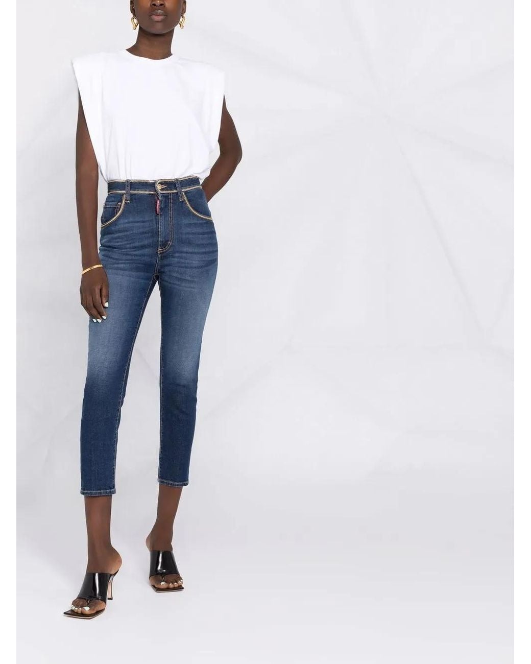 DSquared² Blue Twiggy Crop Jeans With Zip Trim