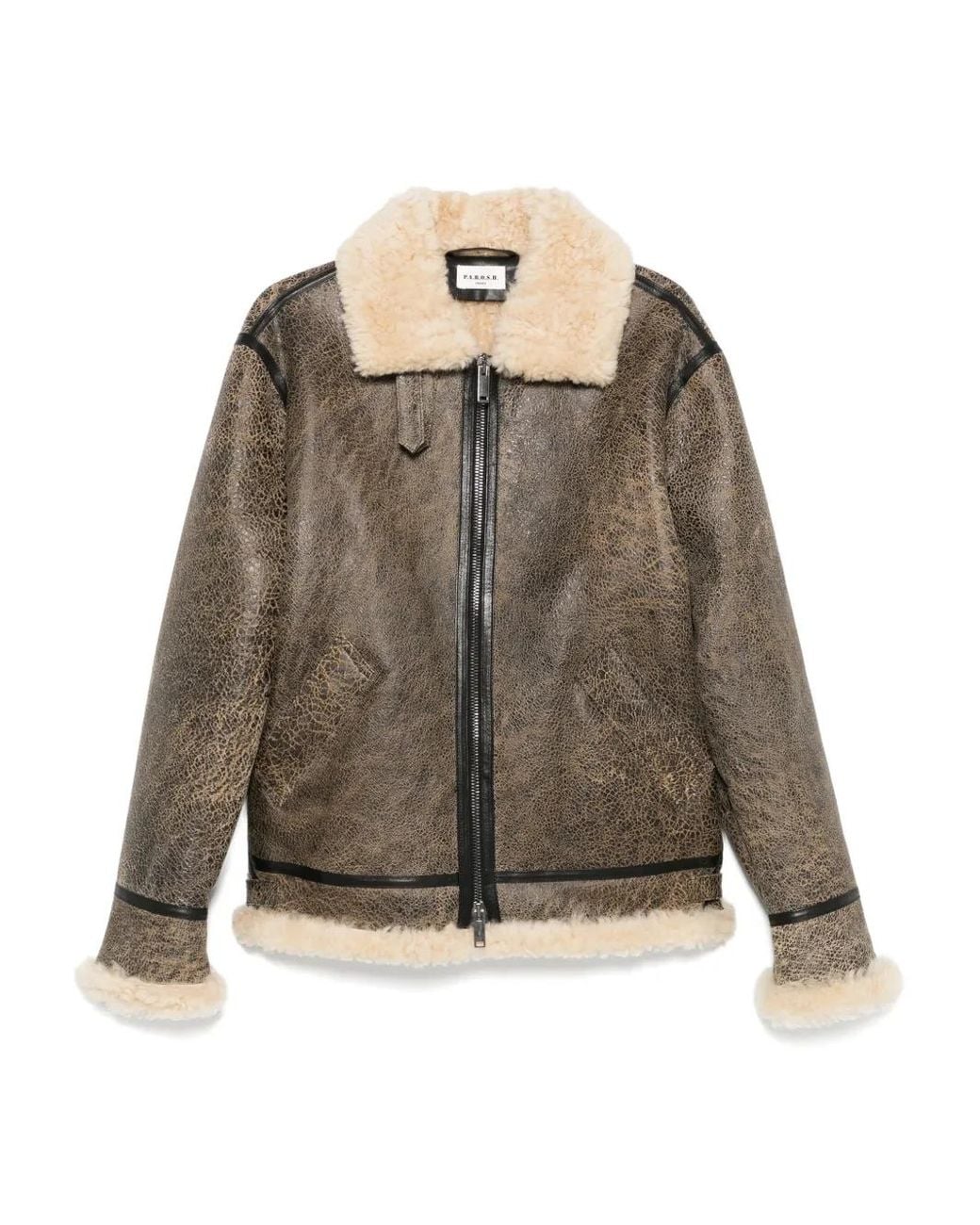 P.A.R.O.S.H. Brown Giubbotto Shearling Zip-Front Leather Jacket