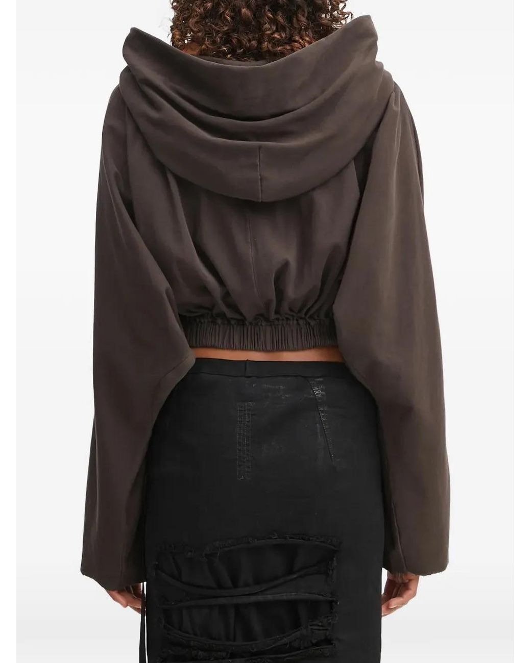 Rick Owens Black Hoodie Crop À Col Ample